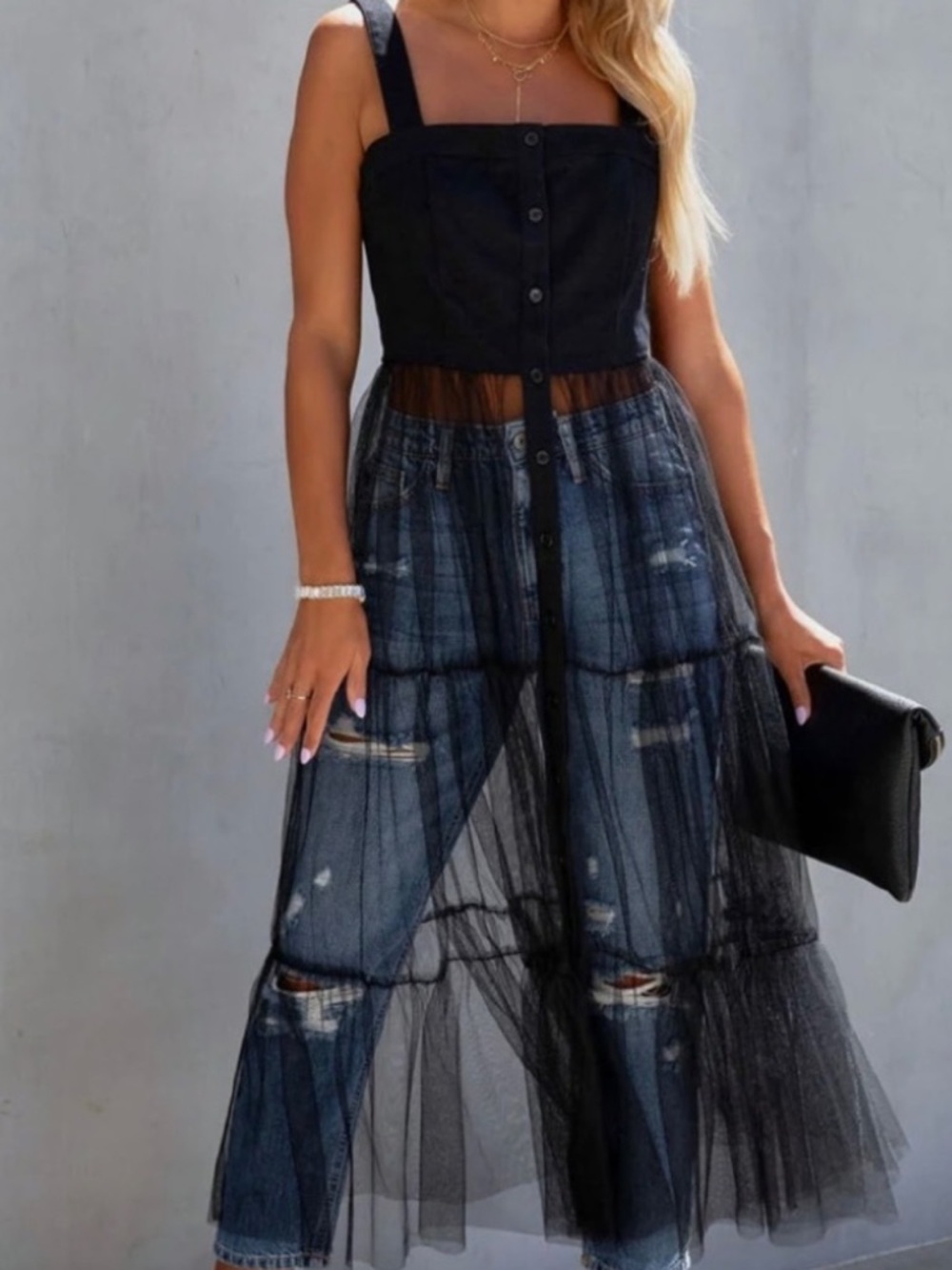 VICI Black Sheer Layered Tunic Top